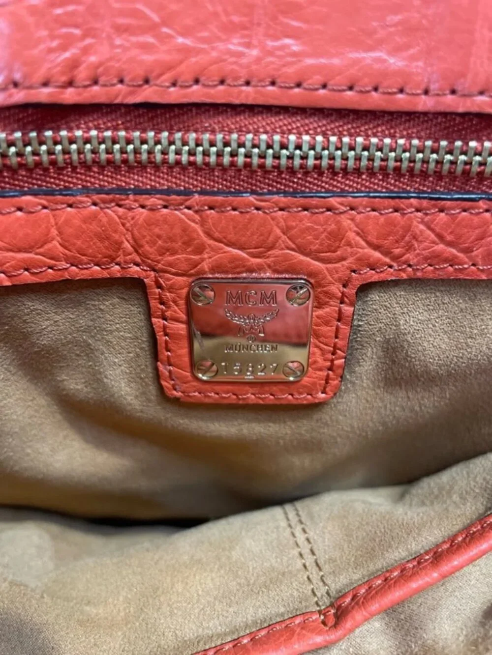 MCM Orange Croc-Embossed Leather Top Handle Satchel